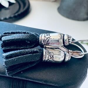 Brighton Boho Black Leather Tassel Earrings - Retired